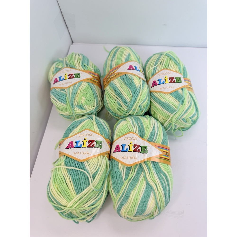 Alize Viscose Natural Yarn Lot Of 5 Greens 3.5oz Each